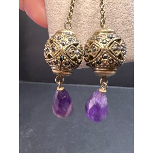 Vintage amethyst and marcasite sterling silver dangle earrings - Picture 9 of 16